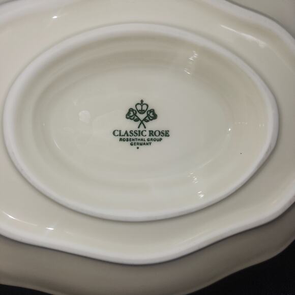 ROSENTHAL CLASSIC GRAVY BOAT WITH ATTACHED UNDERPLATE IVORY GOLD BAND  GERMANY - Picture 5 of 7